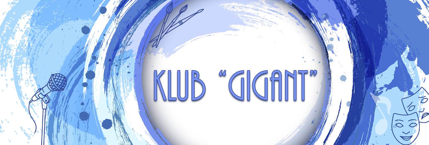 Napis Klub Gigant na biało niebieskim tle