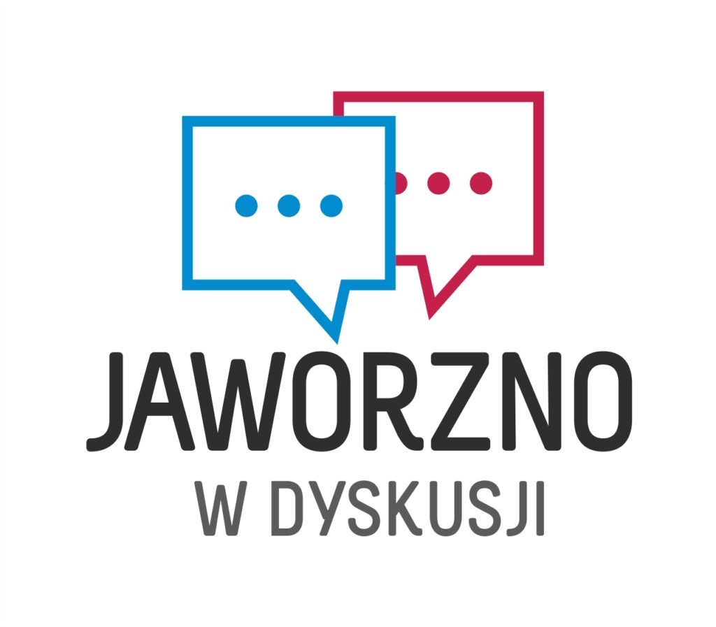 Logo programu Jaworzno w dyskusji, na którym znajdują się dwie chmurki z trzema kropkami