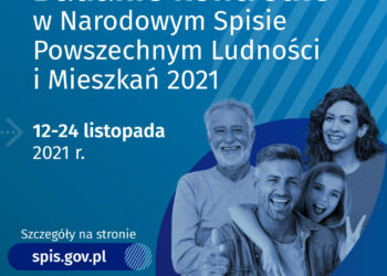 Plakat przedstawiający ludzi. Dotyczący Badania kontrolnego w Narodowym Spisie Powszechnym