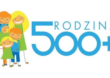 Logo programu 500 plus: namalowana rodzina z trójką dzieci