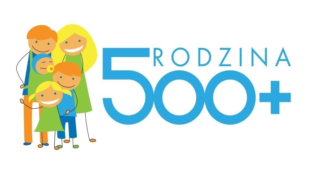 Logo programu 500 plus: namalowana rodzina z trójką dzieci