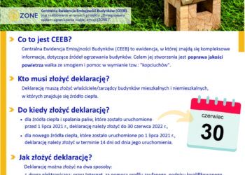Plakat z informacjami na temat złożenia deklaracji do Centralnego Rejestru Emisyjności Budynków