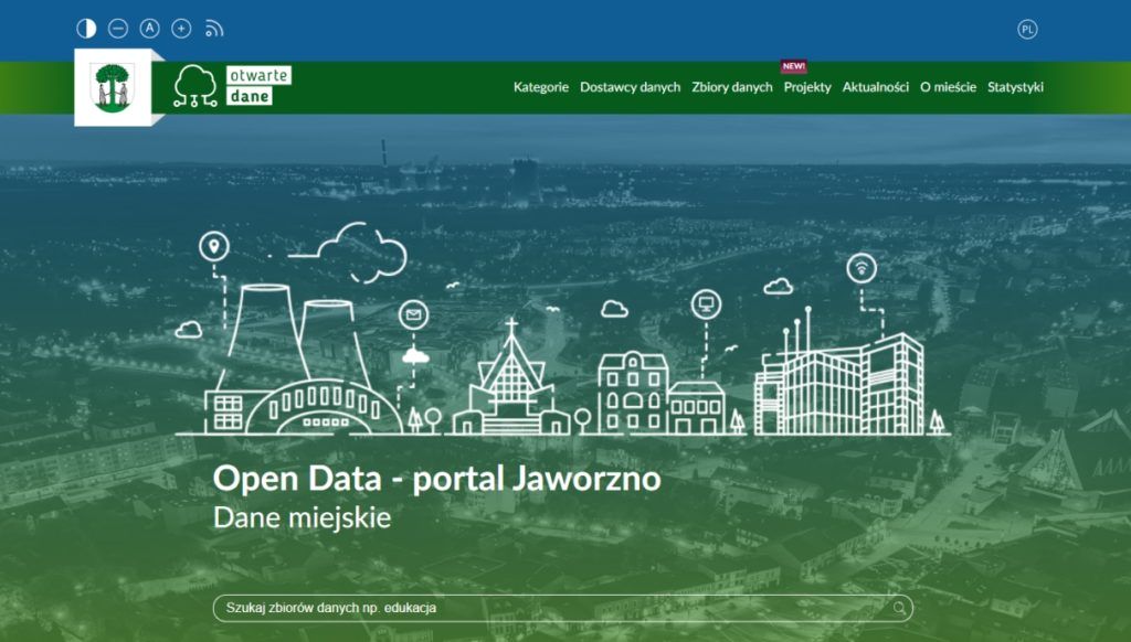 zrzut ekranu strony internetowej projektu "Otwarte dane" otwartedane.um.jaworzno.pl