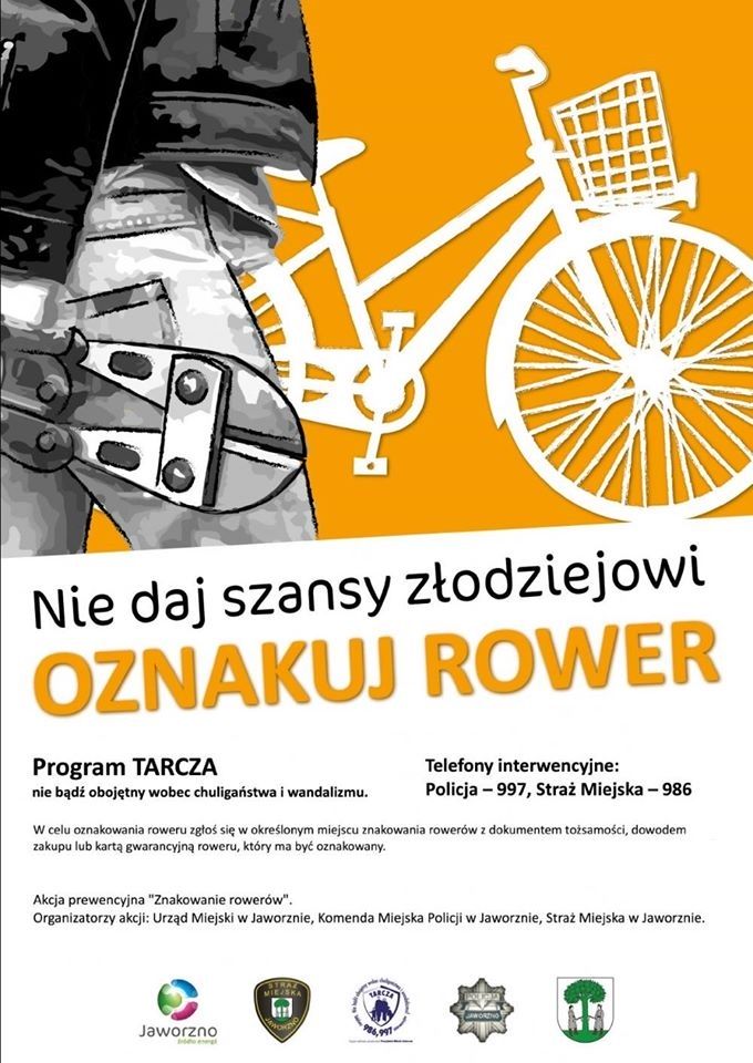 Plakat informujący o akcji znakowania rowerów