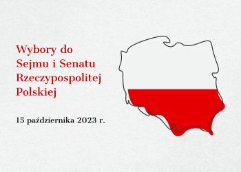 Flaga biało czerwona w obrysie Polski z napisem wybory do Sejmu i Senatu